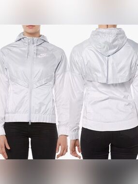 Nike Women's White & Silver Zip Up Windrunner Windbreaker Jacket Size L